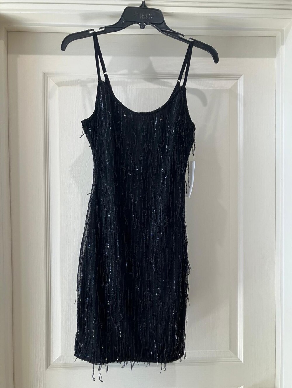 Bear Dance Black Sequin Fringe Mini Dress With Adjustable Bra Straps